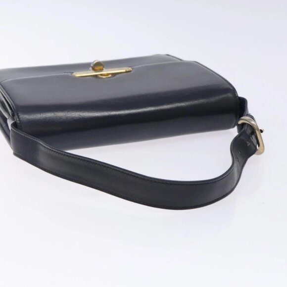 GUCCI Shoulder Bag Leather Navy Gold Auth fm4794 - Picture 8 of 16